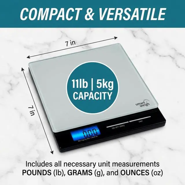 Alt view image 2 of 7 - Smart Weigh Professional USPS Postal Scale with Tempered Glass Platform, Multiple Weighing Modes and Tare Function, Silver Shipping Scale, Platform Scale, 11 pounds/ 5 Kilograms