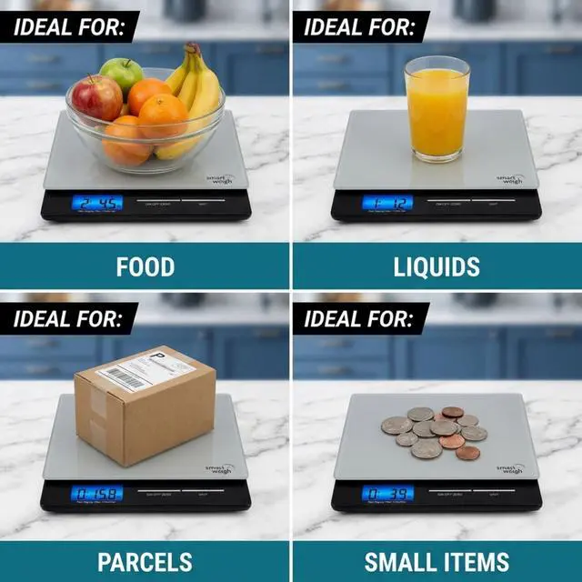 Alt view image 6 of 7 - Smart Weigh Professional USPS Postal Scale with Tempered Glass Platform, Multiple Weighing Modes and Tare Function, Silver Shipping Scale, Platform Scale, 11 pounds/ 5 Kilograms