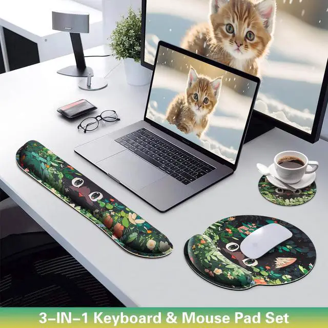 Alt view image 2 of 7 - Ergonomic Keyboard Wrist Rest, Mouse Pad with Wrist Rest Anime, Cat Gaming Mousepad with Wrist Support, Memory Foam Wrist Rest Set for Computer Keyboard, Funny Cute Office Desk Accessories