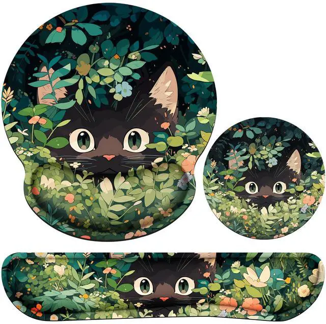 Main image of Ergonomic Keyboard Wrist Rest, Mouse Pad with Wrist Rest Anime, Cat Gaming Mousepad with Wrist Support, Memory Foam Wrist Rest Set for Computer Keyboard, Funny Cute Office Desk Accessories