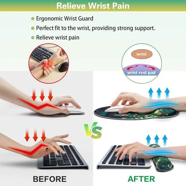 Alt view image 4 of 7 - Ergonomic Keyboard Wrist Rest, Mouse Pad with Wrist Rest Anime, Cat Gaming Mousepad with Wrist Support, Memory Foam Wrist Rest Set for Computer Keyboard, Funny Cute Office Desk Accessories