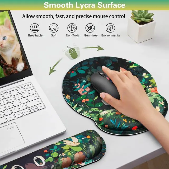 Alt view image 5 of 7 - Ergonomic Keyboard Wrist Rest, Mouse Pad with Wrist Rest Anime, Cat Gaming Mousepad with Wrist Support, Memory Foam Wrist Rest Set for Computer Keyboard, Funny Cute Office Desk Accessories
