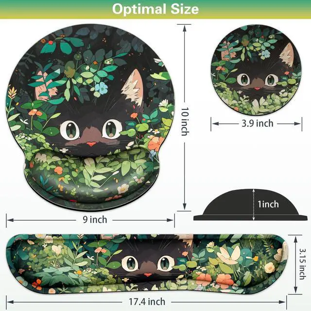 Alt view image 6 of 7 - Ergonomic Keyboard Wrist Rest, Mouse Pad with Wrist Rest Anime, Cat Gaming Mousepad with Wrist Support, Memory Foam Wrist Rest Set for Computer Keyboard, Funny Cute Office Desk Accessories