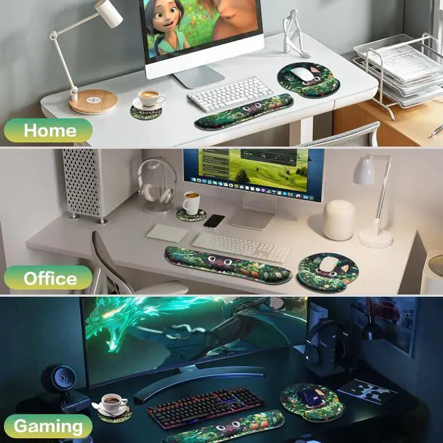 Alt view image 7 of 7 - Ergonomic Keyboard Wrist Rest, Mouse Pad with Wrist Rest Anime, Cat Gaming Mousepad with Wrist Support, Memory Foam Wrist Rest Set for Computer Keyboard, Funny Cute Office Desk Accessories