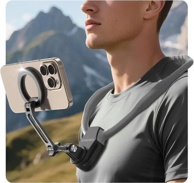 Main image of 2026 Extended Long Magnetic Neck Mount for Phones, 27.6" Hands-Free POV/Vlog Phone Holder for iPhone 1712 & Android, Content Creator Essentials for Go Pro DJI, Comfortable Natural Shooting Angle