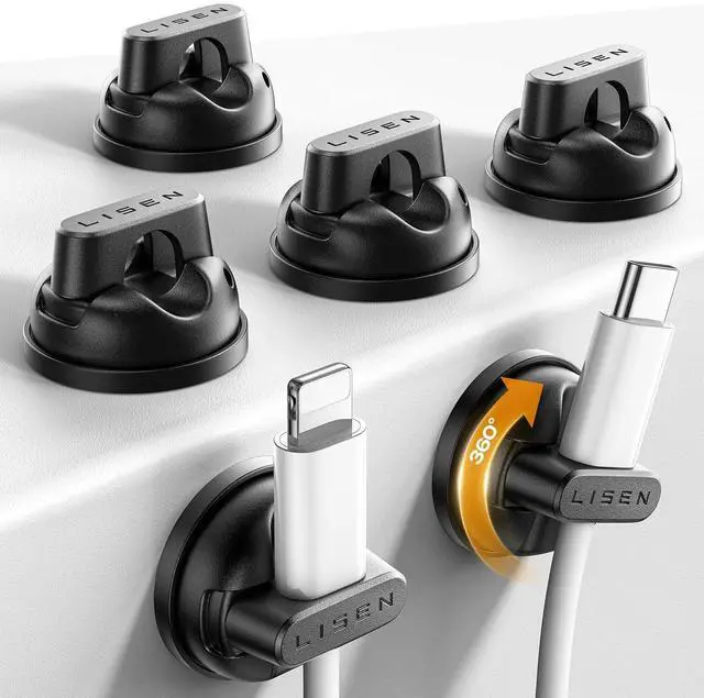 Main image of 6-Pack Rotatable Cord Holder for Nightstand, LISEN 360°Rotating Magnetic Clips, No-Residue Strong Adhesive Cord Organizer for Desk, Phone Cord Holder for Home, Car, Office Desk Accessories