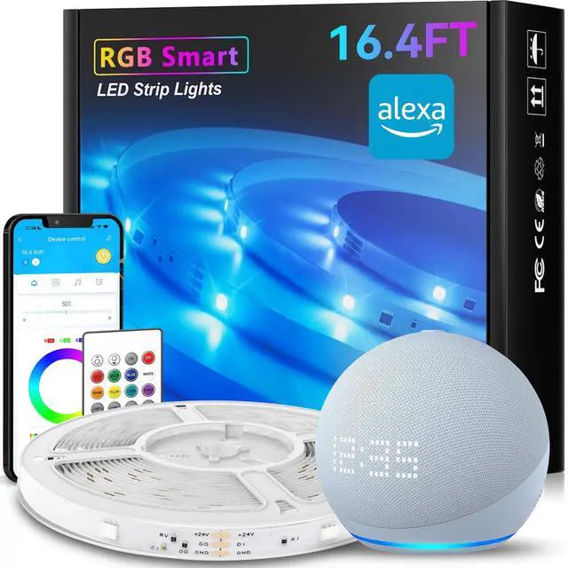 Main image of 16.4FT Smart Led Strip Lights for Bedroom, Compatible with Alexa and Google Assistant, RGB Color Changing, Wireless Music Sync Led Lights for Room Decor(APP+Remote+Voice)