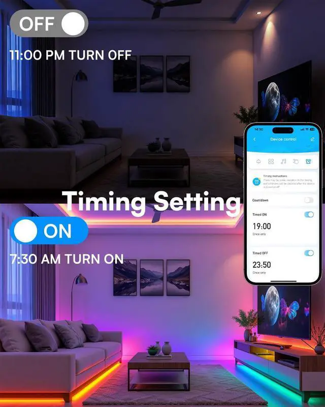 Alt view image 5 of 6 - 16.4FT Smart Led Strip Lights for Bedroom, Compatible with Alexa and Google Assistant, RGB Color Changing, Wireless Music Sync Led Lights for Room Decor(APP+Remote+Voice)