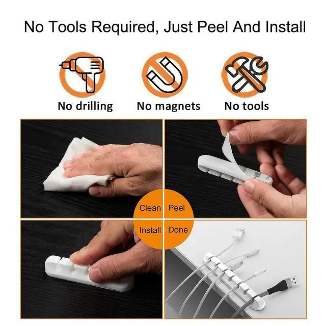 Alt view image 3 of 7 - Cord Organizer for Desk, 5 Pack Cord Holders, Cable Clips, White