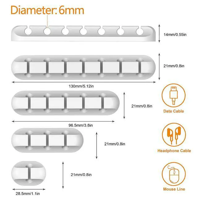 Alt view image 4 of 7 - Cord Organizer for Desk, 5 Pack Cord Holders, Cable Clips, White