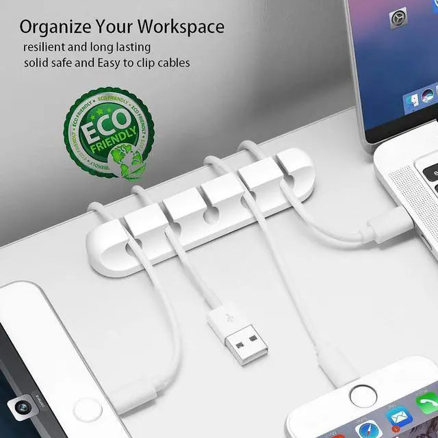 Alt view image 7 of 7 - Cord Organizer for Desk, 5 Pack Cord Holders, Cable Clips, White