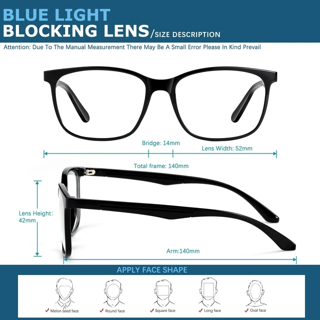 Alt view image 6 of 6 - Blue-Light Blocking Glasses Computer Reading/Gaming/TV/Phones Glasses Fashion Anti Eyestrain Glasses for Women MenA6 Black + Blue