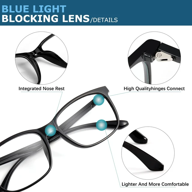 Alt view image 3 of 6 - Blue-Light Blocking Glasses Computer Reading/Gaming/TV/Phones Glasses Fashion Anti Eyestrain Glasses for Women MenA6 Black + Blue