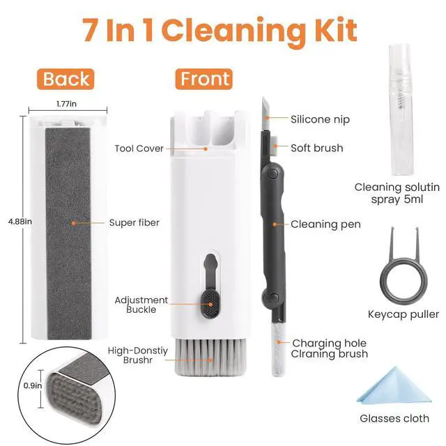 Alt view image 2 of 6 - 7 in 1 Electronic Cleaner kit, Cleaning Kit for Monitor Keyboard Airpods MacBook iPad iPhone iPod, Screen Dust Brush Including Soft Sweep, Swipe, Airpod Cleaner Pen, Key Puller and Spray Bottle