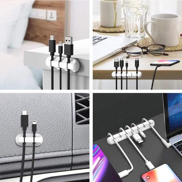 Alt view image 7 of 7 - Cord Organizer for Desk, Cable Organizer Cable Holder 3 Pack White
