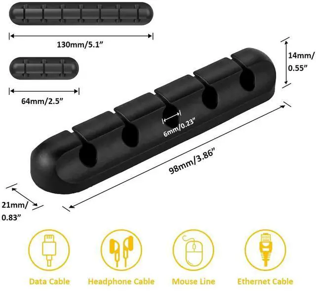 Alt view image 3 of 7 - Cable Clips Cord Management Organizer, Black, Silicone