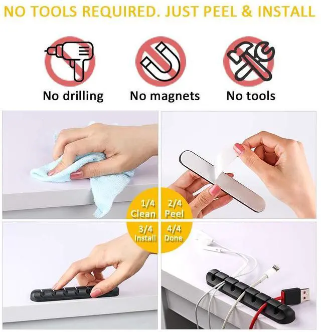Alt view image 4 of 7 - Cable Clips Cord Management Organizer, Black, Silicone