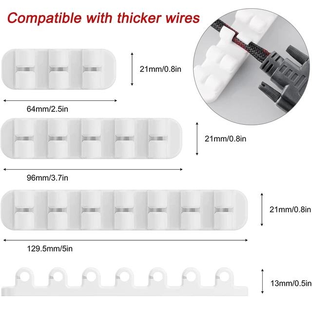 Alt view image 3 of 7 - Upgraded Cable Holder, Cable Management Cord Organizer Clips Silicone Self Adhesive for Desktop USB Charging Cable Power Cord Bedside Wire PC Office Home (3/5/7 slot,White)