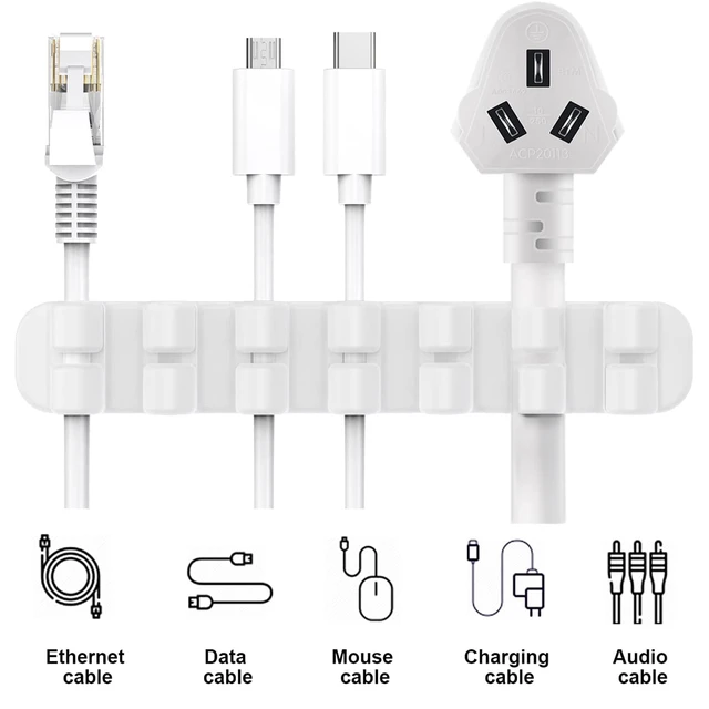 Alt view image 5 of 7 - Upgraded Cable Holder, Cable Management Cord Organizer Clips Silicone Self Adhesive for Desktop USB Charging Cable Power Cord Bedside Wire PC Office Home (3/5/7 slot,White)