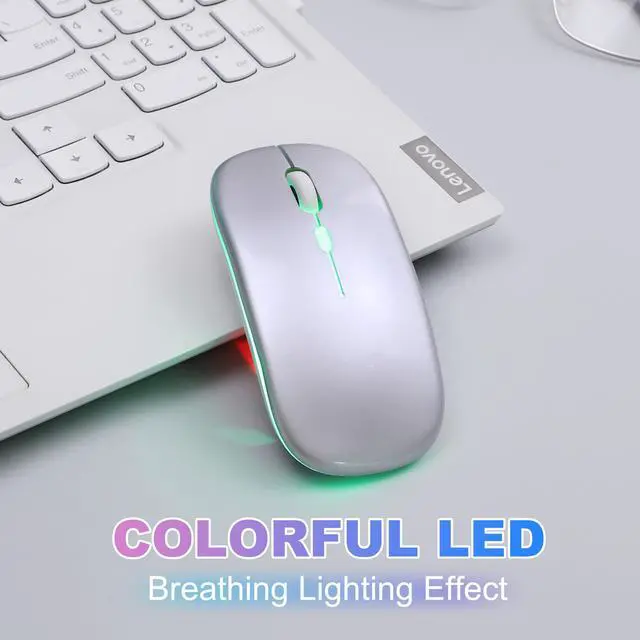 Alt view image 2 of 7 - Wireless Bluetooth Mouse, Rechargeable Computer Mouse, Silver