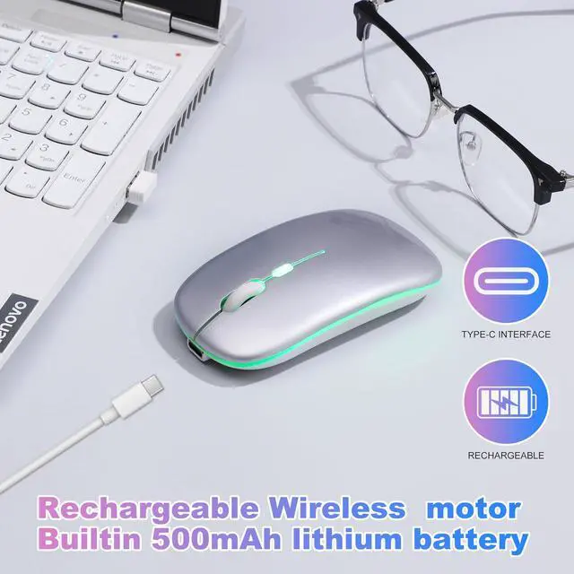 Alt view image 3 of 7 - Wireless Bluetooth Mouse, Rechargeable Computer Mouse, Silver