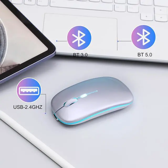 Alt view image 4 of 7 - Wireless Bluetooth Mouse, Rechargeable Computer Mouse, Silver