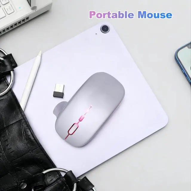 Alt view image 6 of 7 - Wireless Bluetooth Mouse, Rechargeable Computer Mouse, Silver