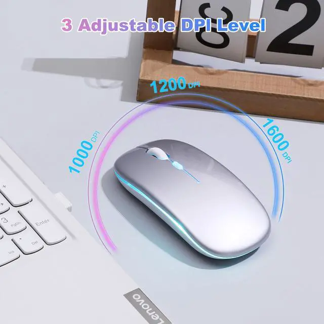 Alt view image 5 of 7 - Wireless Bluetooth Mouse, Rechargeable Computer Mouse, Silver