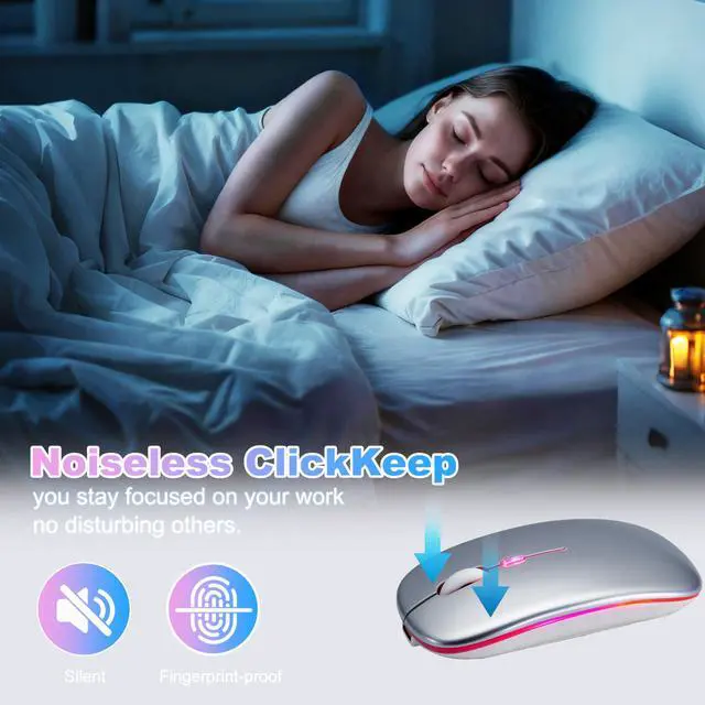 Alt view image 7 of 7 - Wireless Bluetooth Mouse, Rechargeable Computer Mouse, Silver