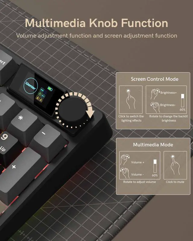 Alt view image 3 of 7 - M98 Wireless Mechanical Keyboard w/Screen & Knob, 96% Gaming Keyboard BT/2.4G/USB-C, Hot Swappable Custom Gaming Creamy Keyboard,with 8000mAh Battery