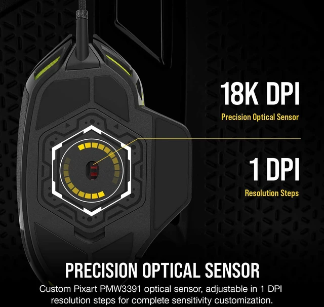 Alt view image 4 of 7 - NIGHTSWORD RGB Adjustable Weight FPS MOBA PC Gaming Mouse Black | 18,000 DPI, 10 Programmable Buttons, Thumb Rest, iCUE Compatible, Wired