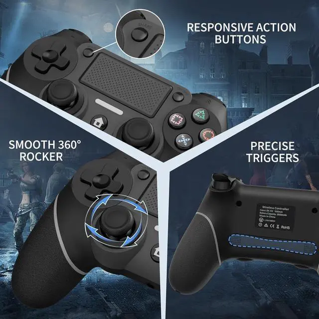 Alt view image 3 of 7 - Wireless Controller Compatible with PS4/Pro/Slim, Black ps4 controller with Dual Vibration, 1000mAh Battery, 6-Axis Motion Sensor, Built-in Speaker & 3.5mm Headphone Jack, Charging Cable (Black)