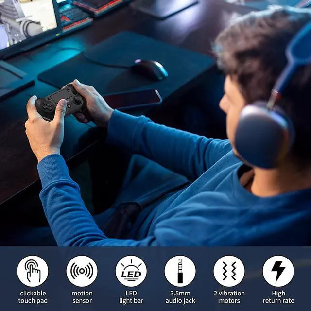 Alt view image 6 of 7 - Wireless Controller Compatible with PS4/Pro/Slim, Black ps4 controller with Dual Vibration, 1000mAh Battery, 6-Axis Motion Sensor, Built-in Speaker & 3.5mm Headphone Jack, Charging Cable (Black)