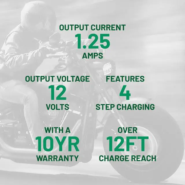 Alt view image 6 of 7 - Plus 12V 1.25 AMP Car & Motorcycle Battery Charger and Maintainer, Float Charge for Automotive, and ATVs - Smarter Than a Trickle Charger