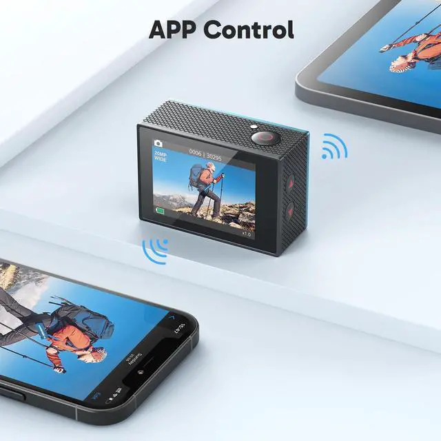 Alt view image 7 of 7 - EK7000 4K30FPS 20MP WiFi Action Camera with EIS Ultra HD 131FT Waterproof Underwater Camera Remote Control 4X Zoom Support External Microphone Blue