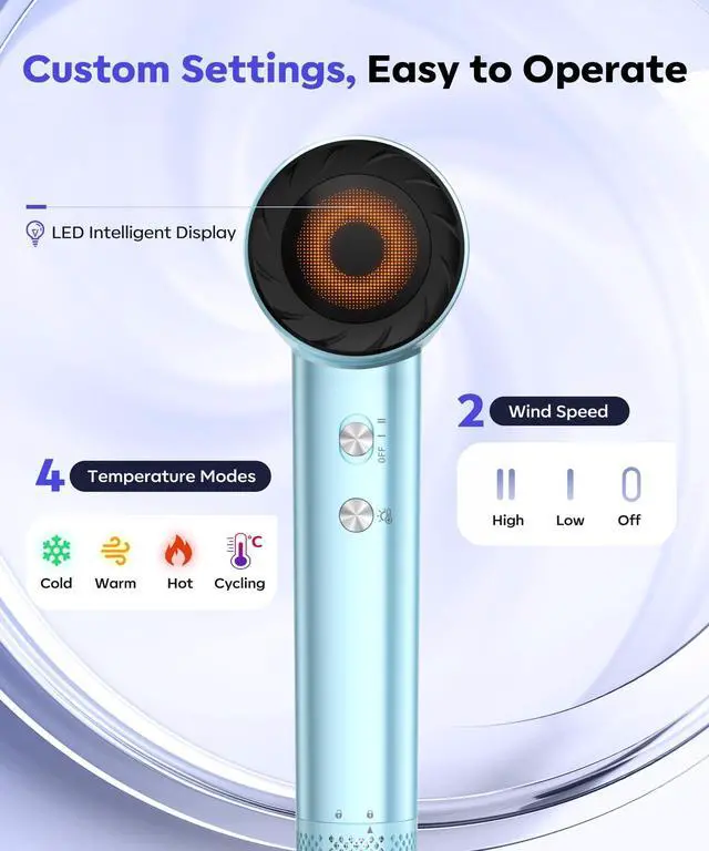 Alt view image 3 of 7 - High Speed Ionic Hair Dryer, 130000 RPM Fast Drying Blow Dryer with 300 Million Negative Ions, Lightweight with Heat Protection for Women & Men, Professional Salon Dryer, Blue