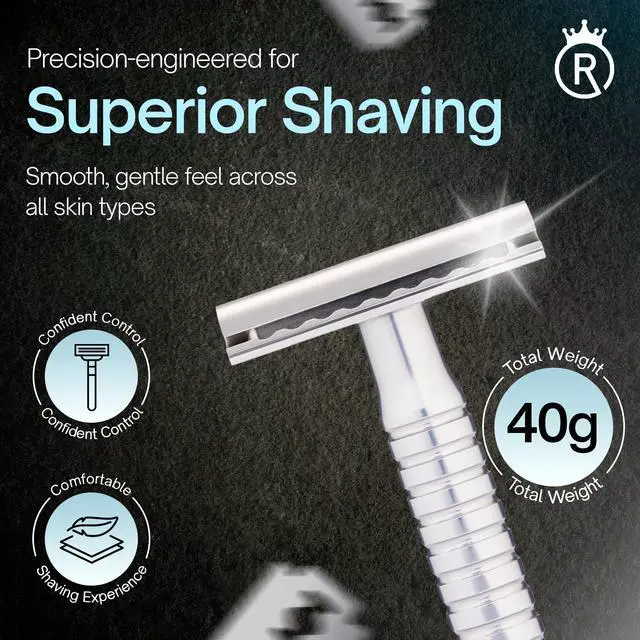 Alt view image 2 of 7 - Jupiter Aluminum Safety Razor for Men - Double Edge Shaving Razor, CNC-Machined - Made in UK - Aerospace Grade, Textured Grip, Suitable All Skin Types - Includes 10 Blades - Silver