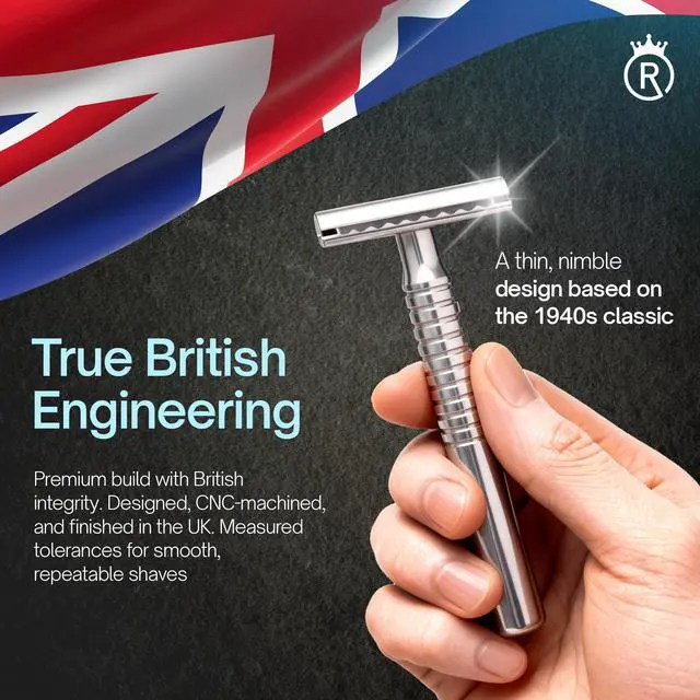 Alt view image 7 of 7 - Jupiter Aluminum Safety Razor for Men - Double Edge Shaving Razor, CNC-Machined - Made in UK - Aerospace Grade, Textured Grip, Suitable All Skin Types - Includes 10 Blades - Silver