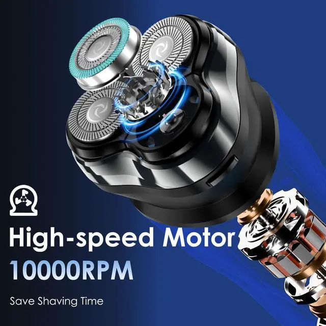 Alt view image 5 of 7 - Electric Rechargeable Shaver for Men,Wet & Dry Electric Razor, IPX7 Waterproof Rotary Shaver for Men,4D Floating Head, LED Display,Type-C, Travel-Friendly,Black