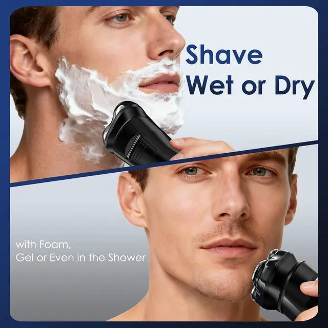 Alt view image 6 of 7 - Electric Rechargeable Shaver for Men,Wet & Dry Electric Razor, IPX7 Waterproof Rotary Shaver for Men,4D Floating Head, LED Display,Type-C, Travel-Friendly,Black