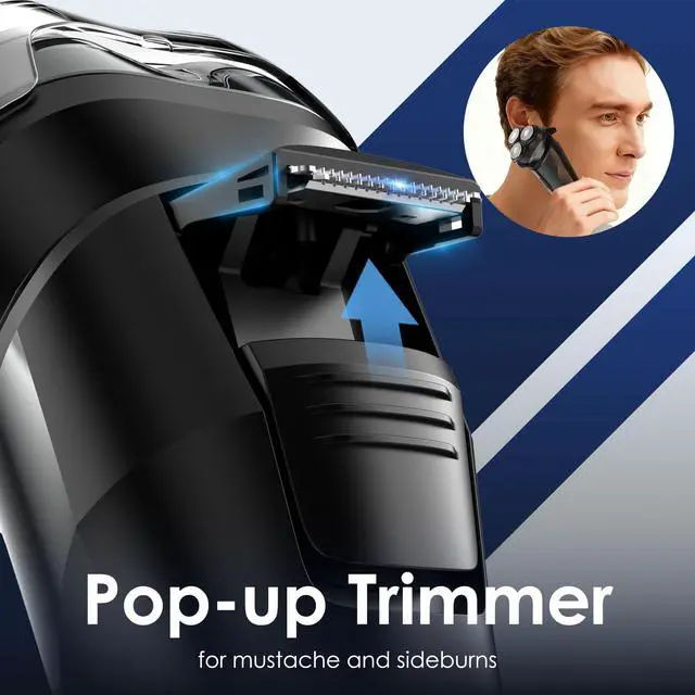 Alt view image 3 of 7 - Electric Rechargeable Shaver for Men,Wet & Dry Electric Razor, IPX7 Waterproof Rotary Shaver for Men,4D Floating Head, LED Display,Type-C, Travel-Friendly,Black