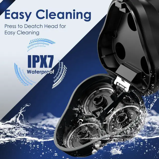 Alt view image 7 of 7 - Electric Rechargeable Shaver for Men,Wet & Dry Electric Razor, IPX7 Waterproof Rotary Shaver for Men,4D Floating Head, LED Display,Type-C, Travel-Friendly,Black