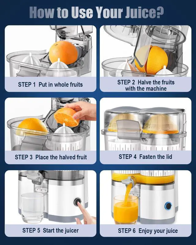 Alt view image 3 of 5 - Electric Juicer Machines with Double Head and Built-in Fruit Cutter, Fast Citrus Juicer for Oranges, Lemons, Limes & Grapefruits, Powerful Lemon Juicer for Home, Kitchen and Daily Fresh Drinks