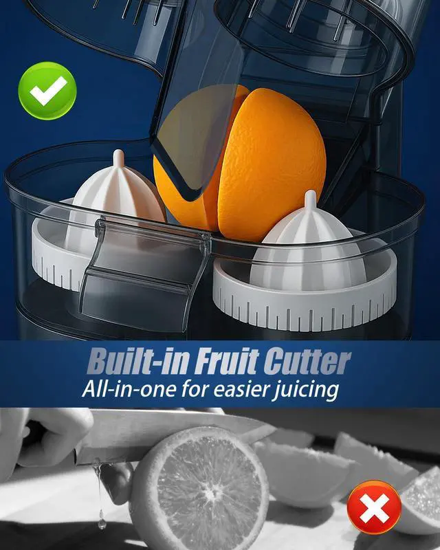Alt view image 4 of 5 - Electric Juicer Machines with Double Head and Built-in Fruit Cutter, Fast Citrus Juicer for Oranges, Lemons, Limes & Grapefruits, Powerful Lemon Juicer for Home, Kitchen and Daily Fresh Drinks
