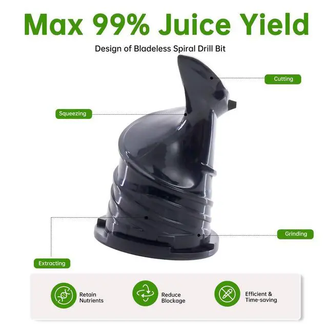 Alt view image 3 of 7 - Cold Press Juicer Machines, Masticating Juicer with High Juice Yield, Reverse Function, Stops Oxidation and Easy to Clean for Vegetables & Fruits, Silver