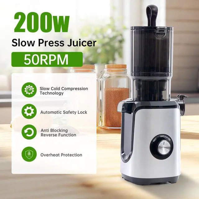 Alt view image 5 of 7 - Cold Press Juicer Machines, Masticating Juicer with High Juice Yield, Reverse Function, Stops Oxidation and Easy to Clean for Vegetables & Fruits, Silver