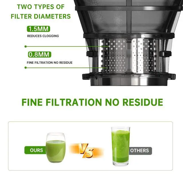 Alt view image 7 of 7 - Cold Press Juicer Machines, Masticating Juicer with High Juice Yield, Reverse Function, Stops Oxidation and Easy to Clean for Vegetables & Fruits, Silver