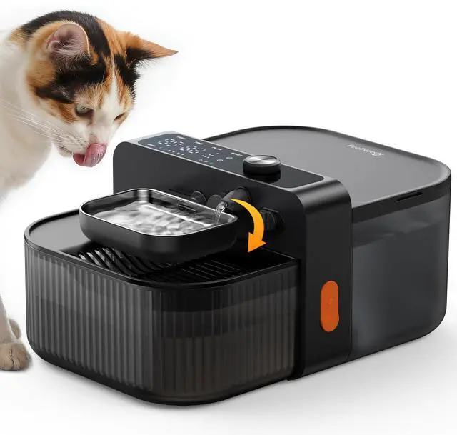 Main image of Wireless No Filters Cat Water Fountain, Wastewater Separation, Stainless Steel Bowl, 3000mAh 3.5L Pet Water Fountain for Indoor Cats & Dogs Dispenser, Black