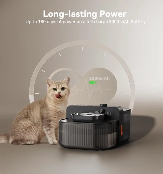 Alt view image 7 of 7 - Wireless No Filters Cat Water Fountain, Wastewater Separation, Stainless Steel Bowl, 3000mAh 3.5L Pet Water Fountain for Indoor Cats & Dogs Dispenser, Black