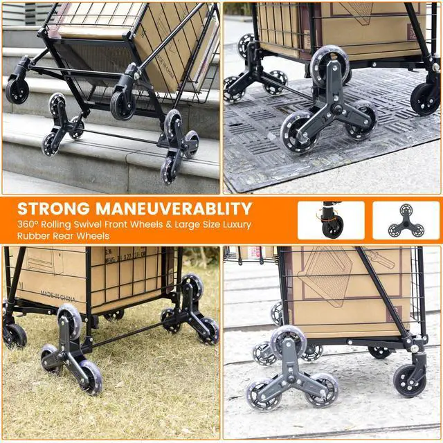 Alt view image 5 of 7 - Shopping Cart for Groceries, 280 LBS Large Grocery Cart with Waterproof Liner, 360° Rolling Swivel Wheels, Heavy Duty Utility Cart Folding Shopping Carts for Laundry Luggage Gift